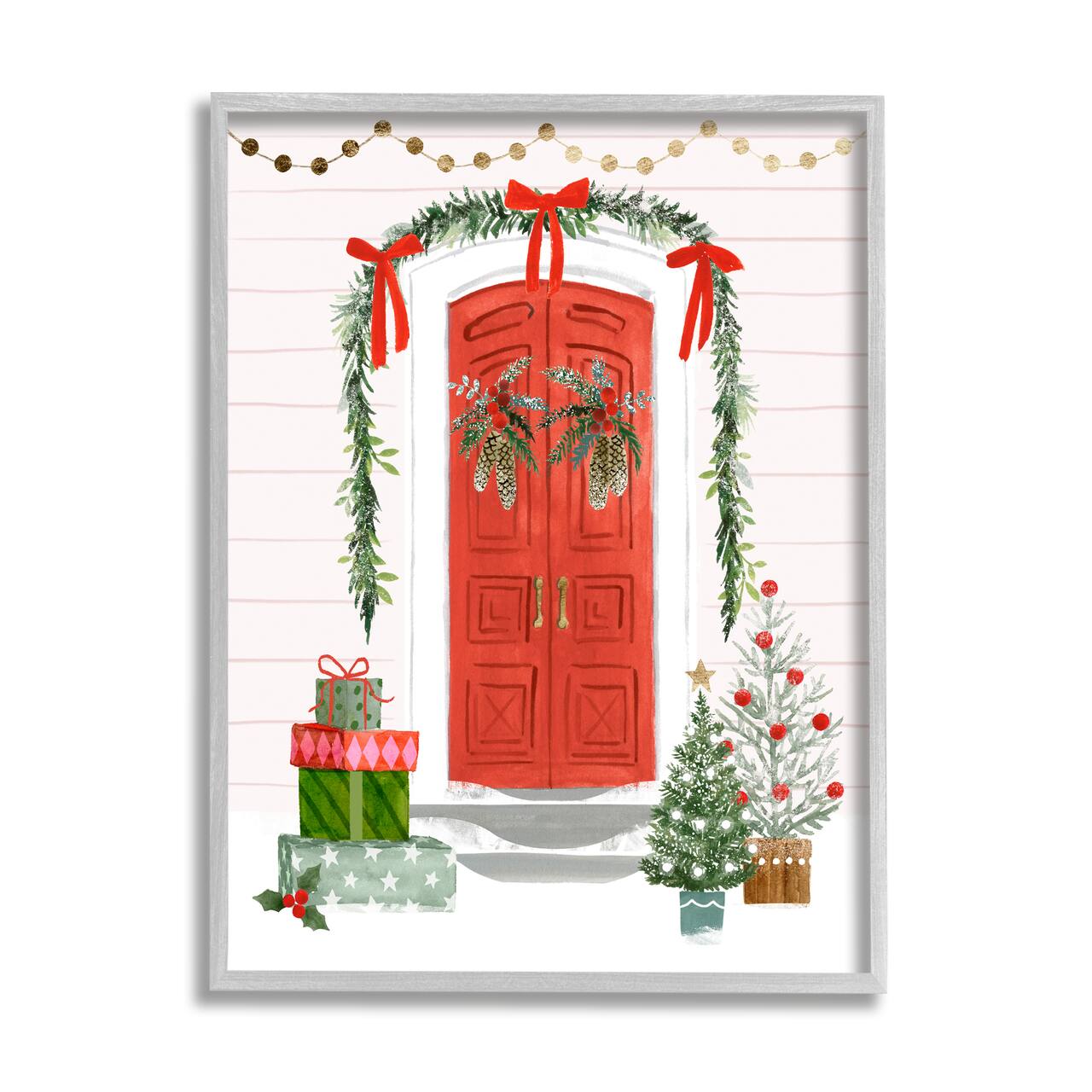 Stupell Industries Red Jolly Christmas Doorway Framed Giclee Art